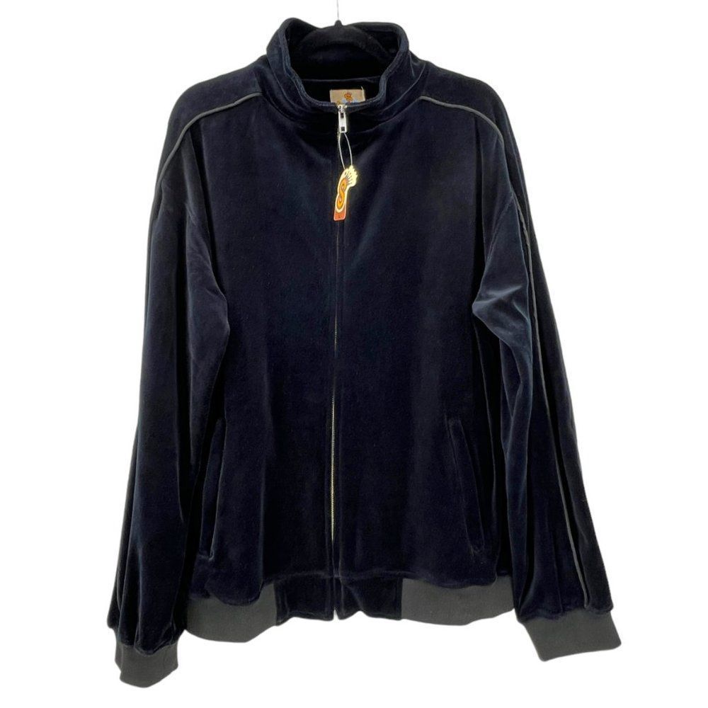 Vintage Retro Sweatsedo Black Velour Full Zip Tracksuit Jacket Size L